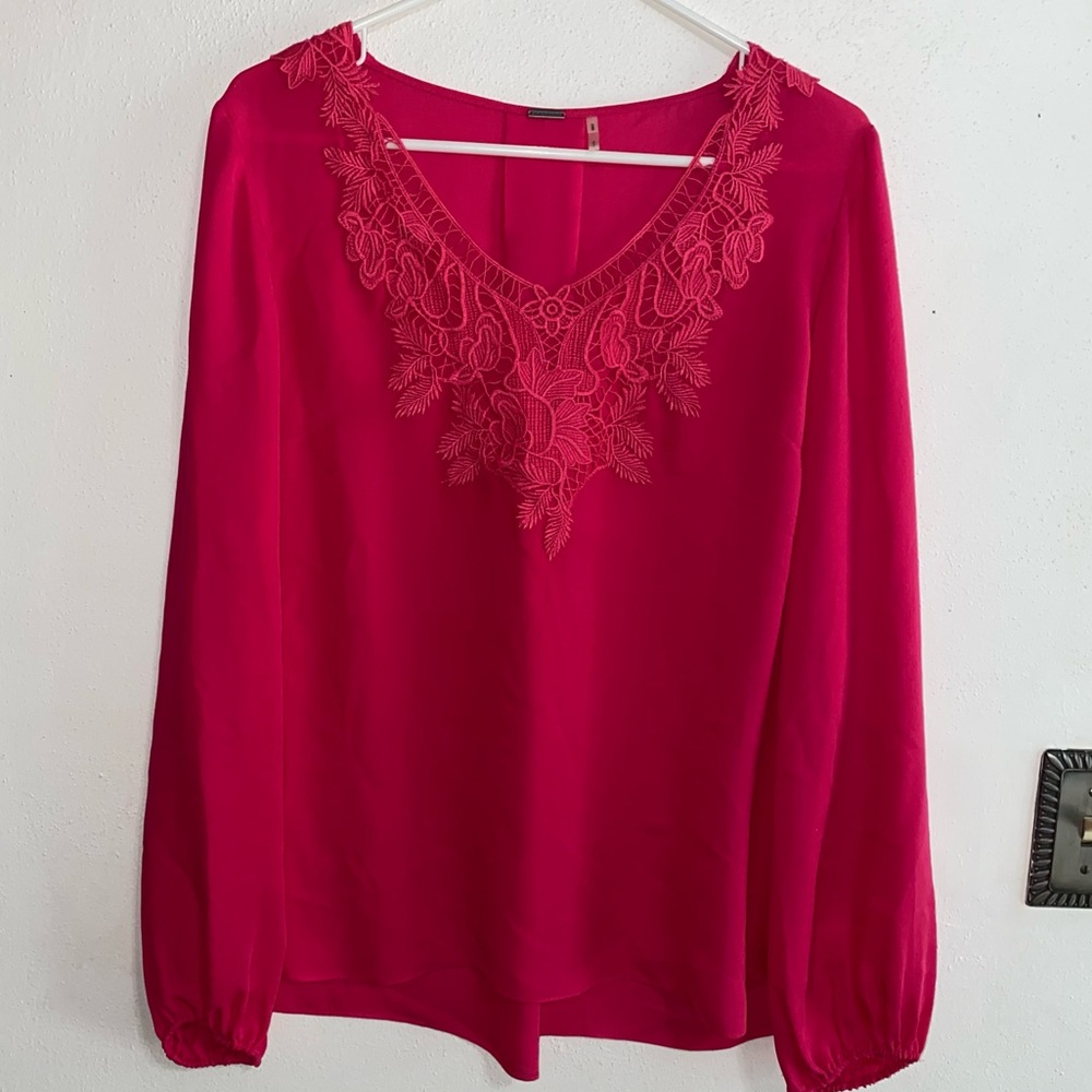 Mina floral lace silk top in passion pink